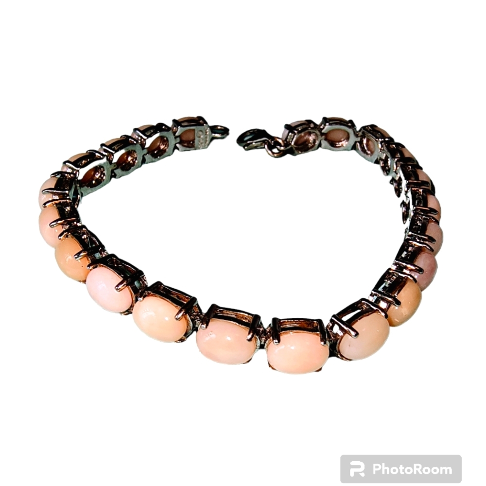 Pink Opal & Sterling Silver Tennis or Line Bracelet 7 1/2 Inches - Picture 2 of 10